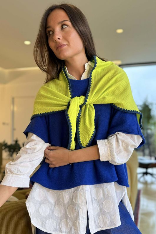 Pia Whipstitch Neckerchief Citronella & Navy /20=